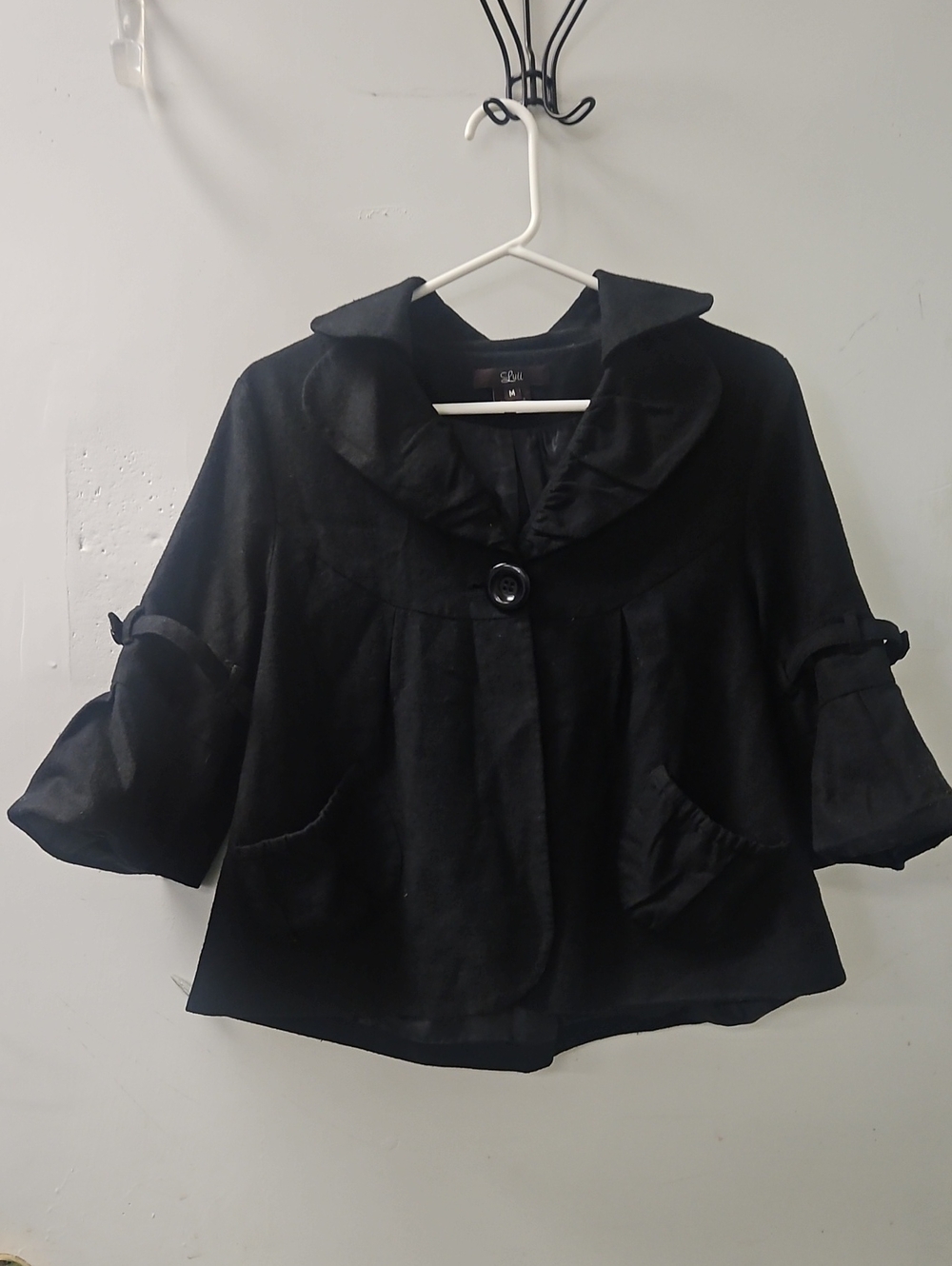 Luii Black Peplum Single-Button Jacket with Ruffled Collar